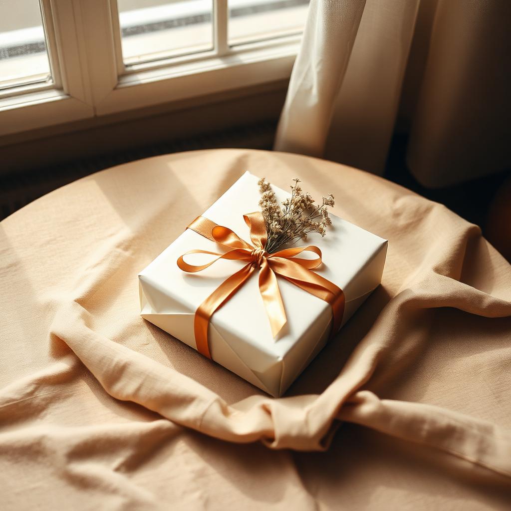 Cream paper, silk ribbon, one dried stem