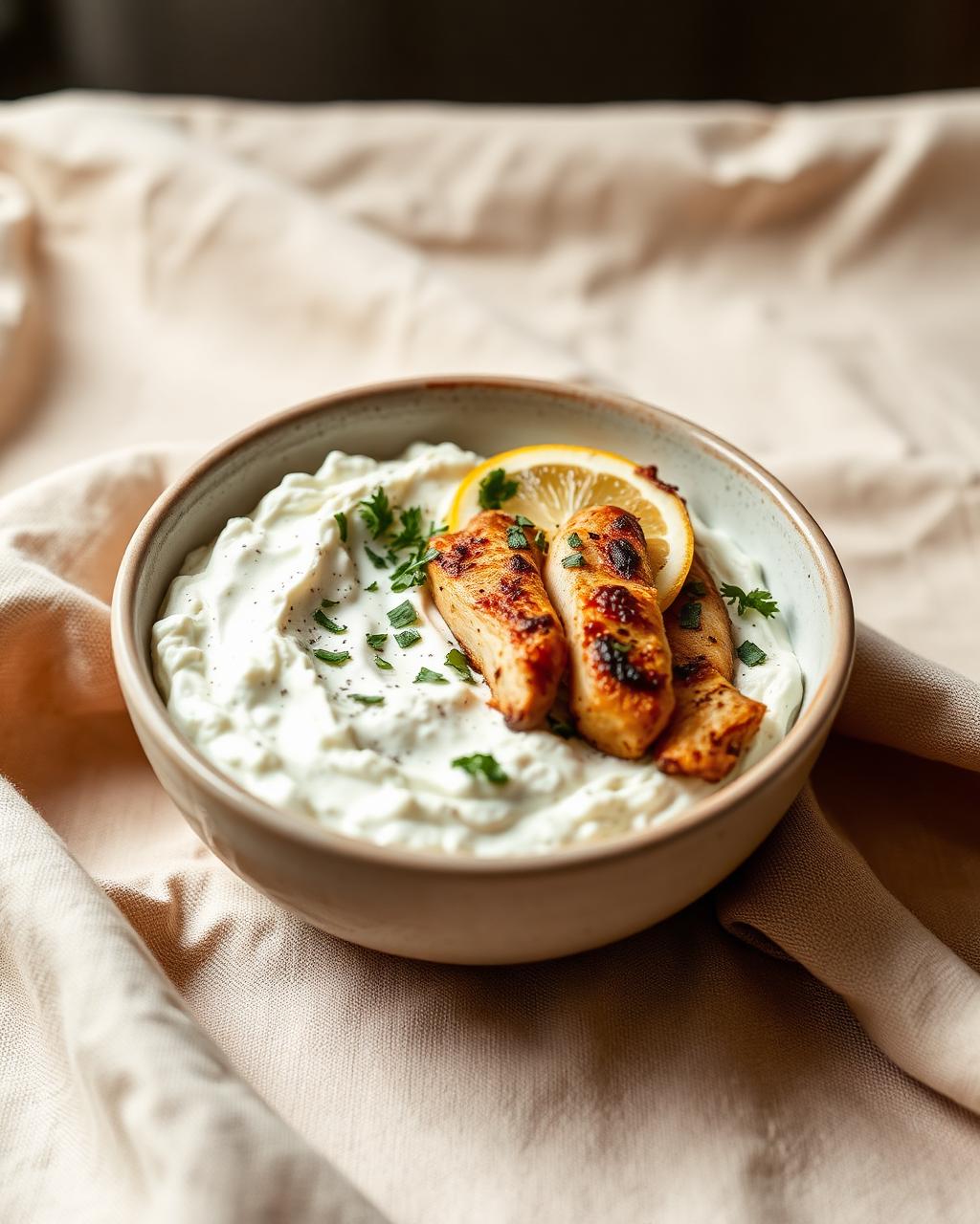 Whipped cottage cheese & lemon chicken bowl