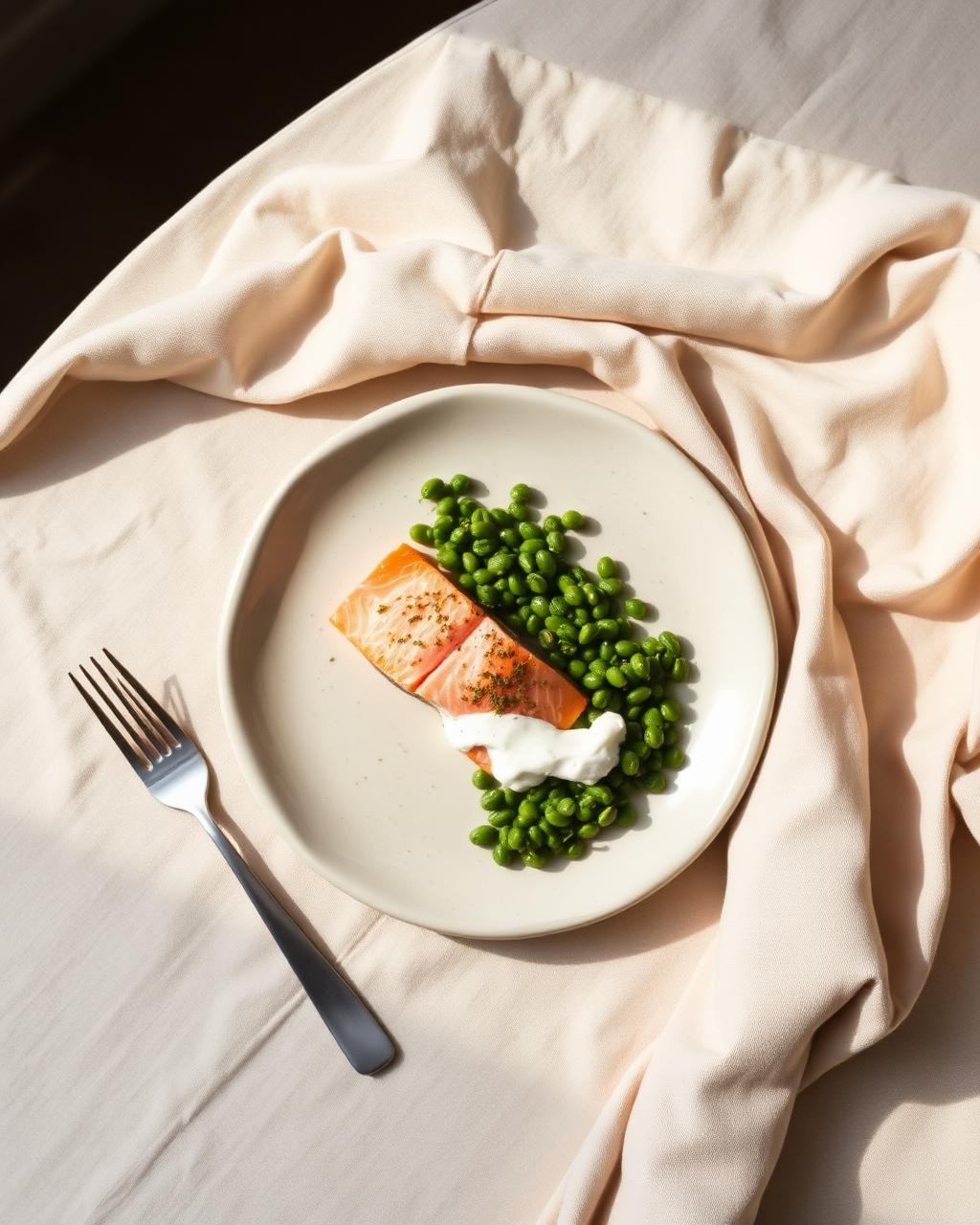 Salmon with herbed yogurt & green lentils